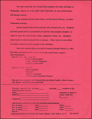 1965 American Arts Project Film Program