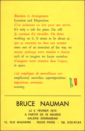 Bruce Nauman : Situation et Arrangement / Location and Disposition