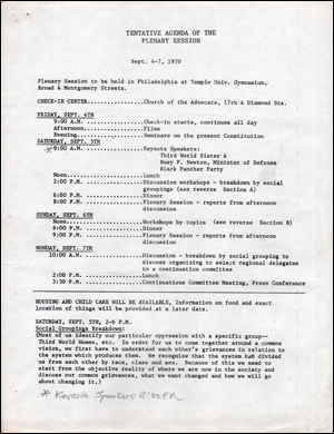 Tentative Agenda of the Plenary Session, Revolutionary People's Constitutional Convention : Sept. 4 - 7, 1970