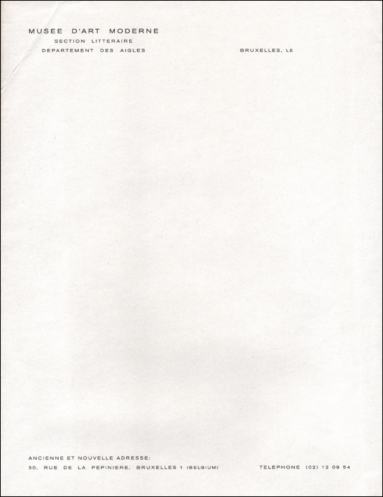 Marcel Broodthaers Letterhead for Musee D'Art Moderne, Section Litteraire, Department des Aigles