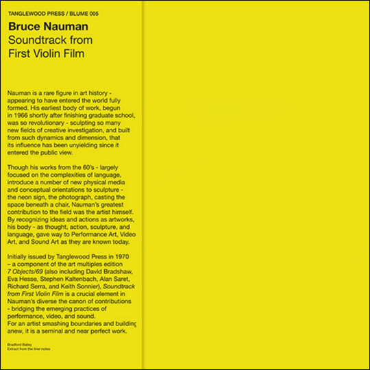 Bruce Nauman : Soundtrack from First Violin Film