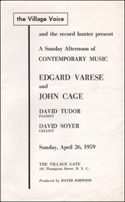 The Village Voice and the Record Hunter Present : A Sunday Afternoon of Contemporary Music