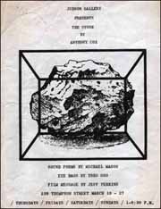 Judson Gallery Presents : The Stone by Anthony Cox / Sound Forms by Michael Mason / Eye Bags by Yoko Ono / Film Message by Jeff Perkins